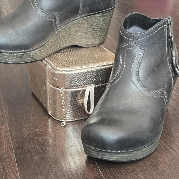 Dansko Black Leather Wedge Boots - Picture 3 of 8